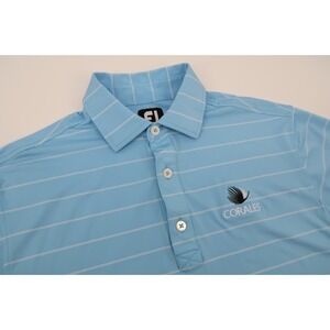 Footjoy PGA Tour Mens Small Blue Striped Golf Performance Polo Shirt‎